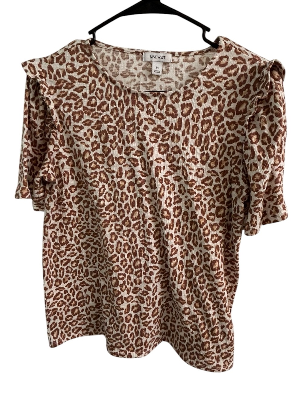 Nine West Brown and Cream Leopard Print Short Sleeve Tee